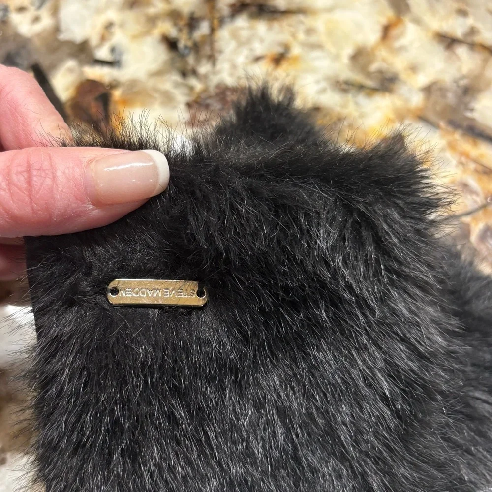 Steve Madden Black Faux Fur Gloves
